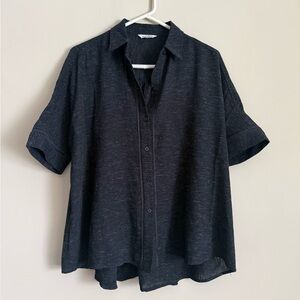 Max Studio Oversized Black Short Sleeve Button-Up Shirt size Large